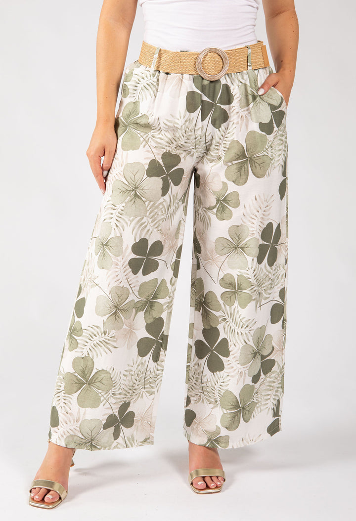Palm Print Belted Trousers
