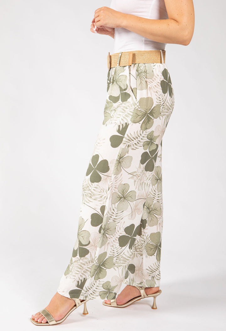 Palm Print Belted Trousers