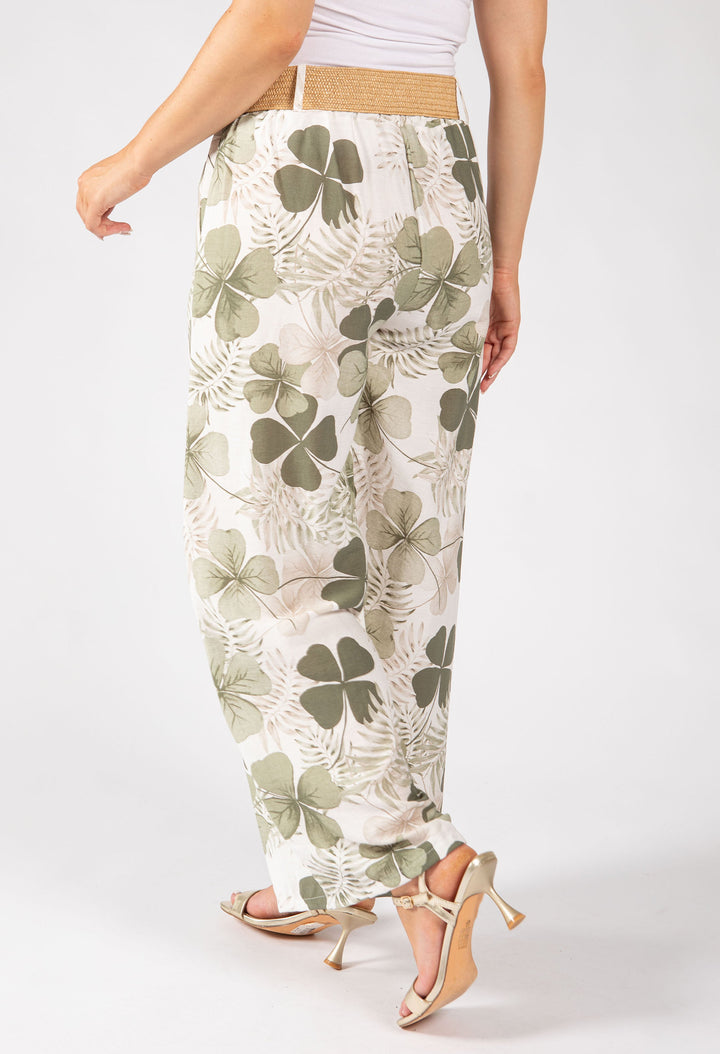 Palm Print Belted Trousers