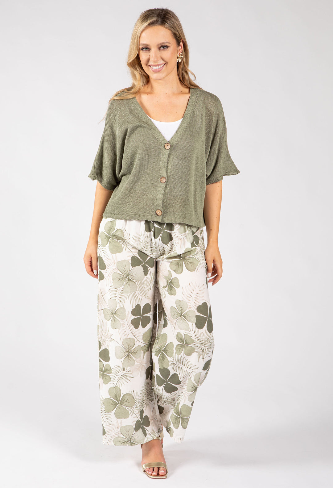Palm Print Belted Trousers