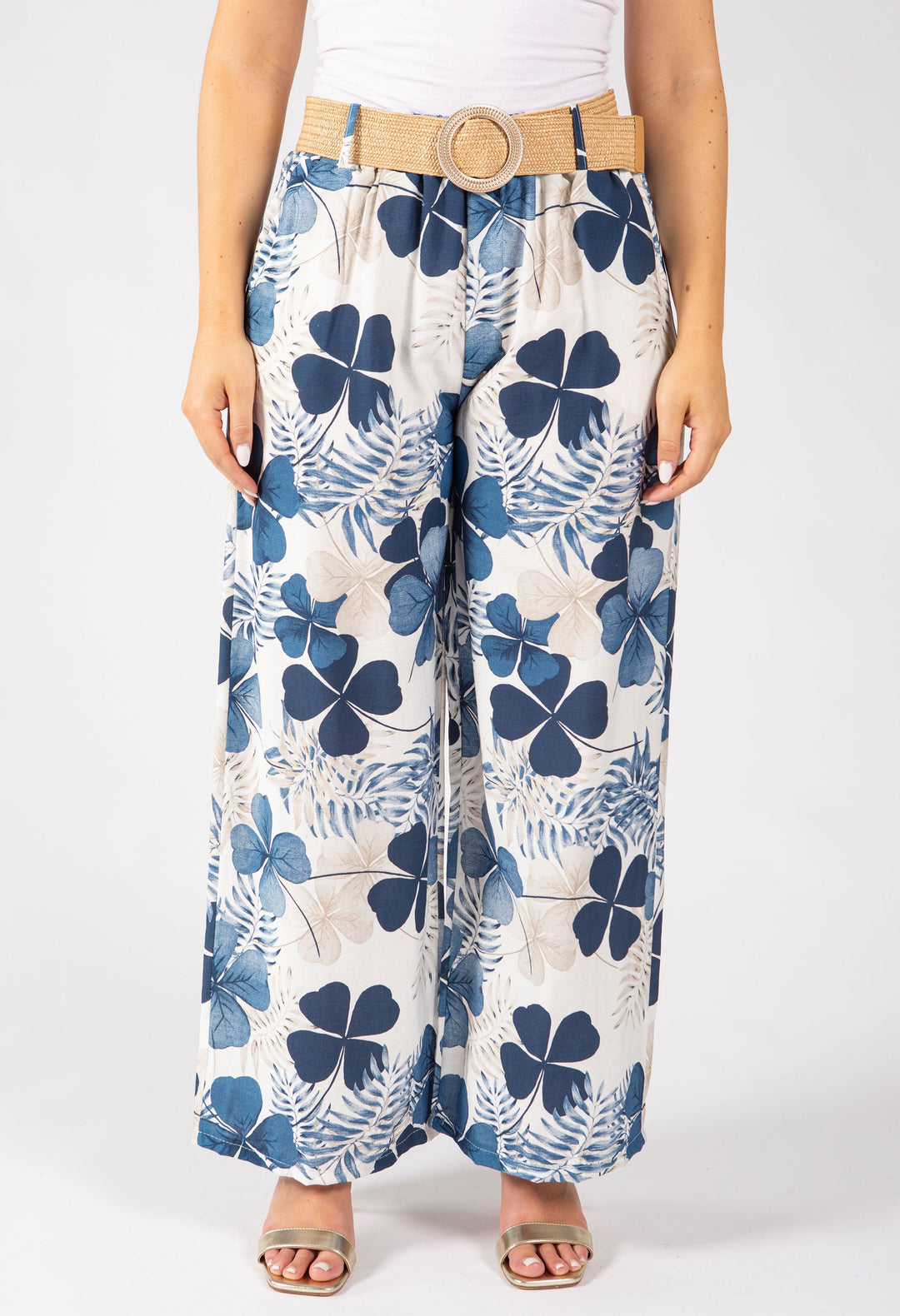 Palm Print Belted Trousers