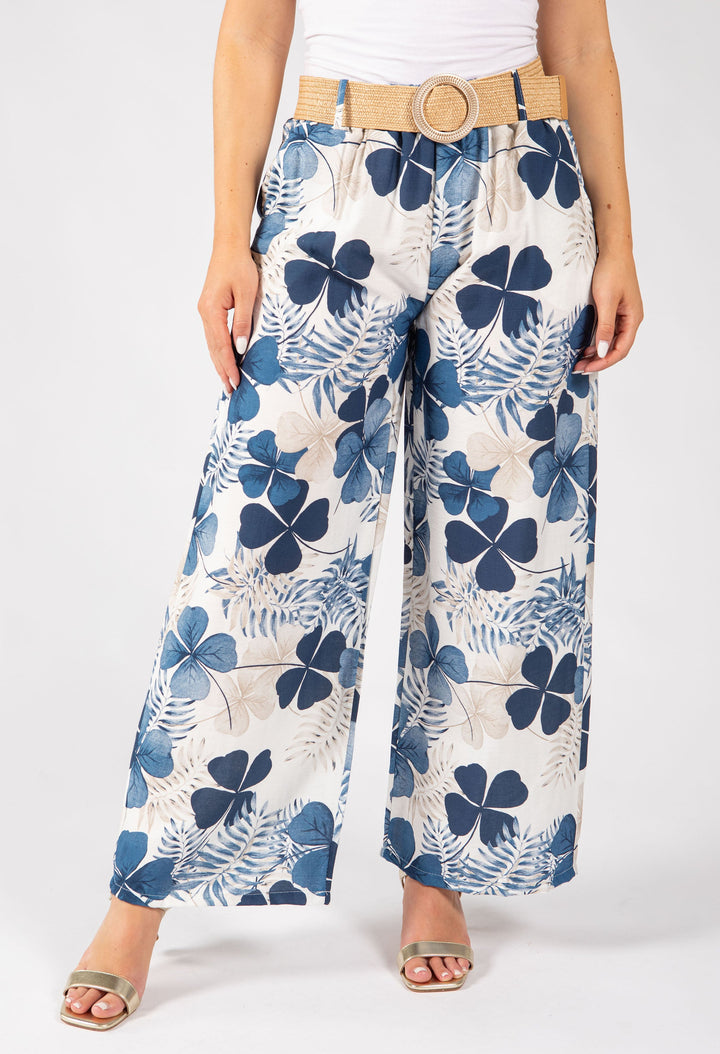 Palm Print Belted Trousers