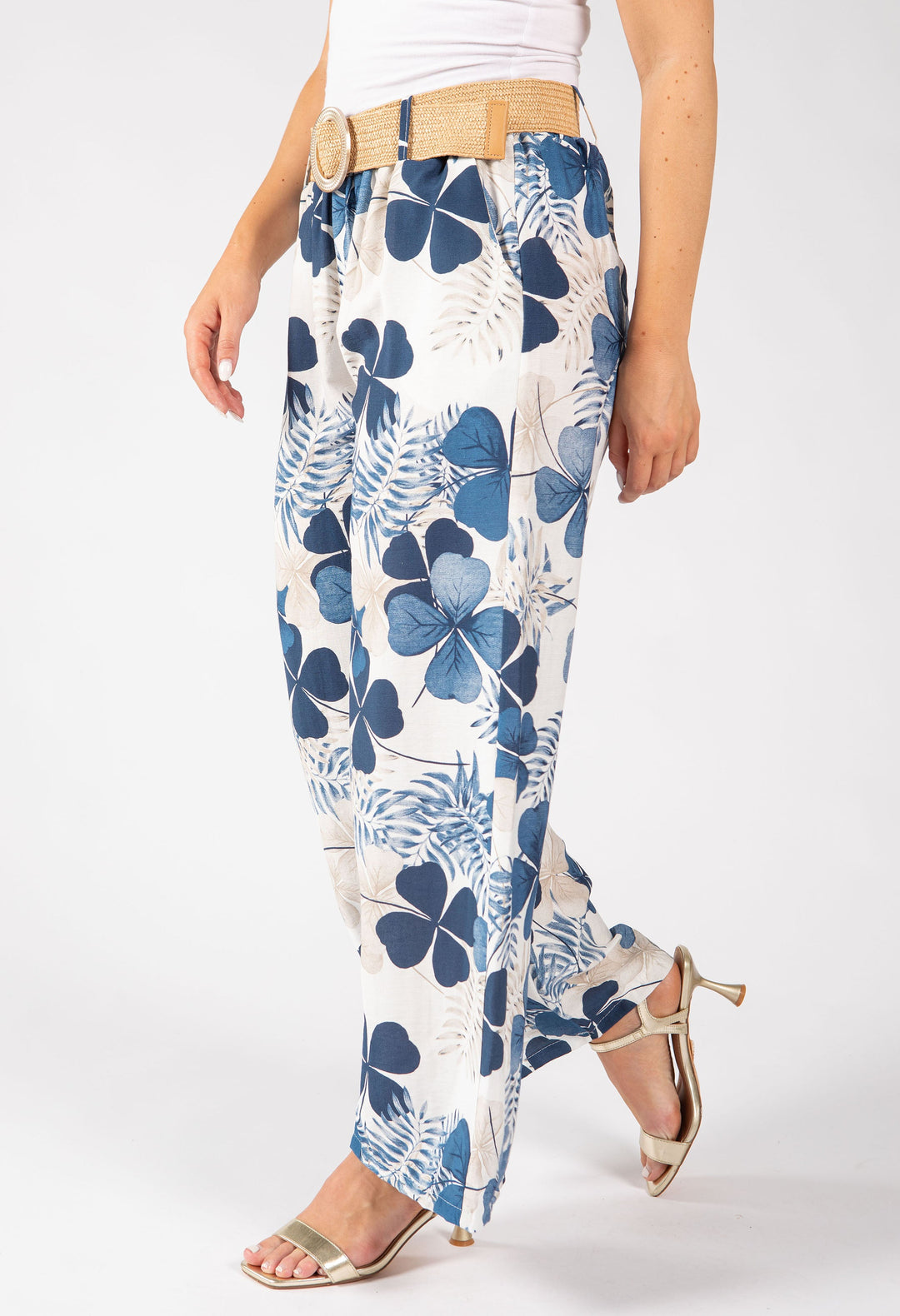Palm Print Belted Trousers