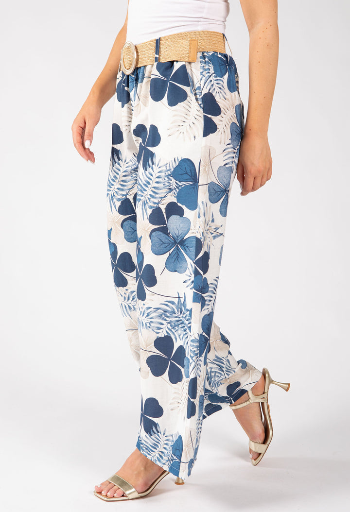 Palm Print Belted Trousers