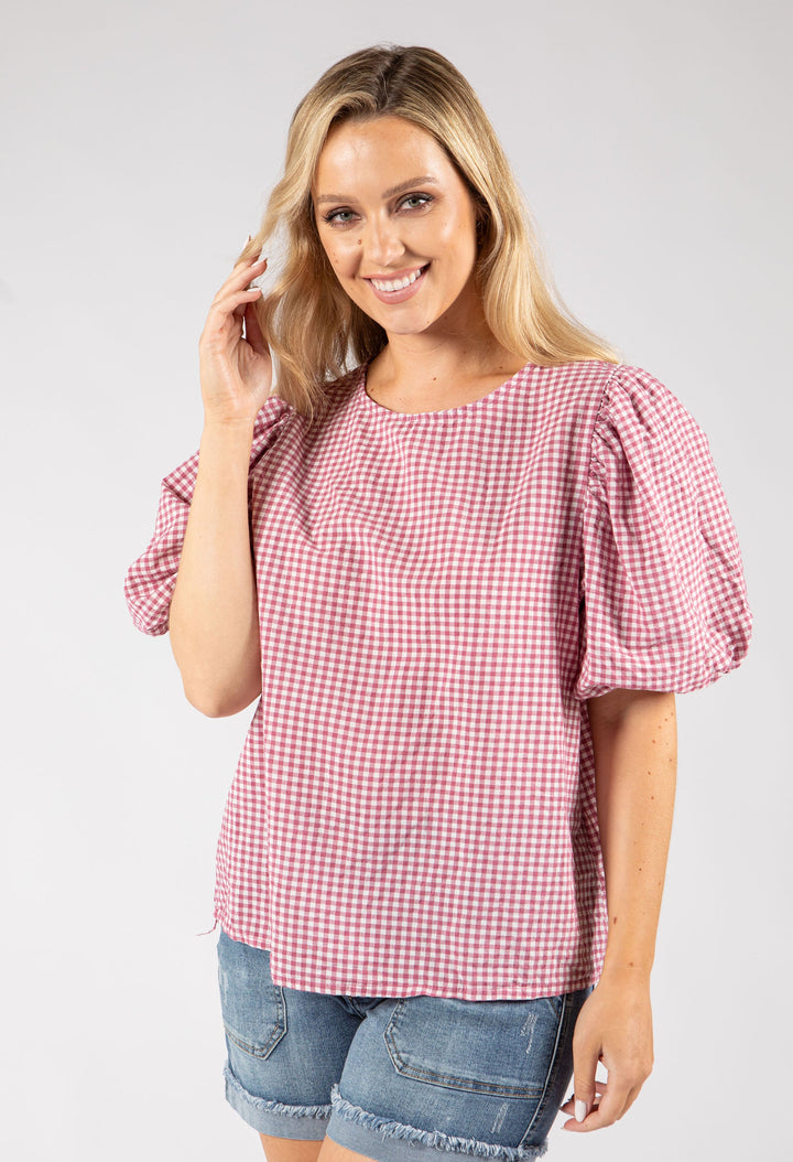 Gingham Puff Sleeve Top