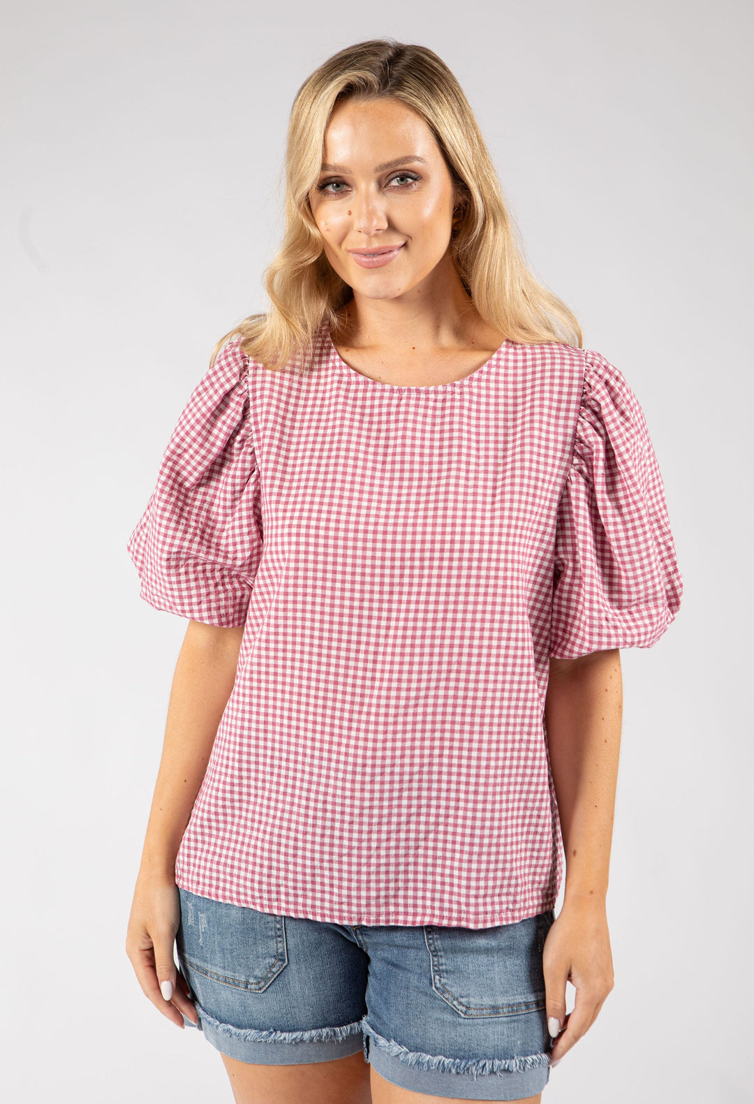 Gingham Puff Sleeve Top