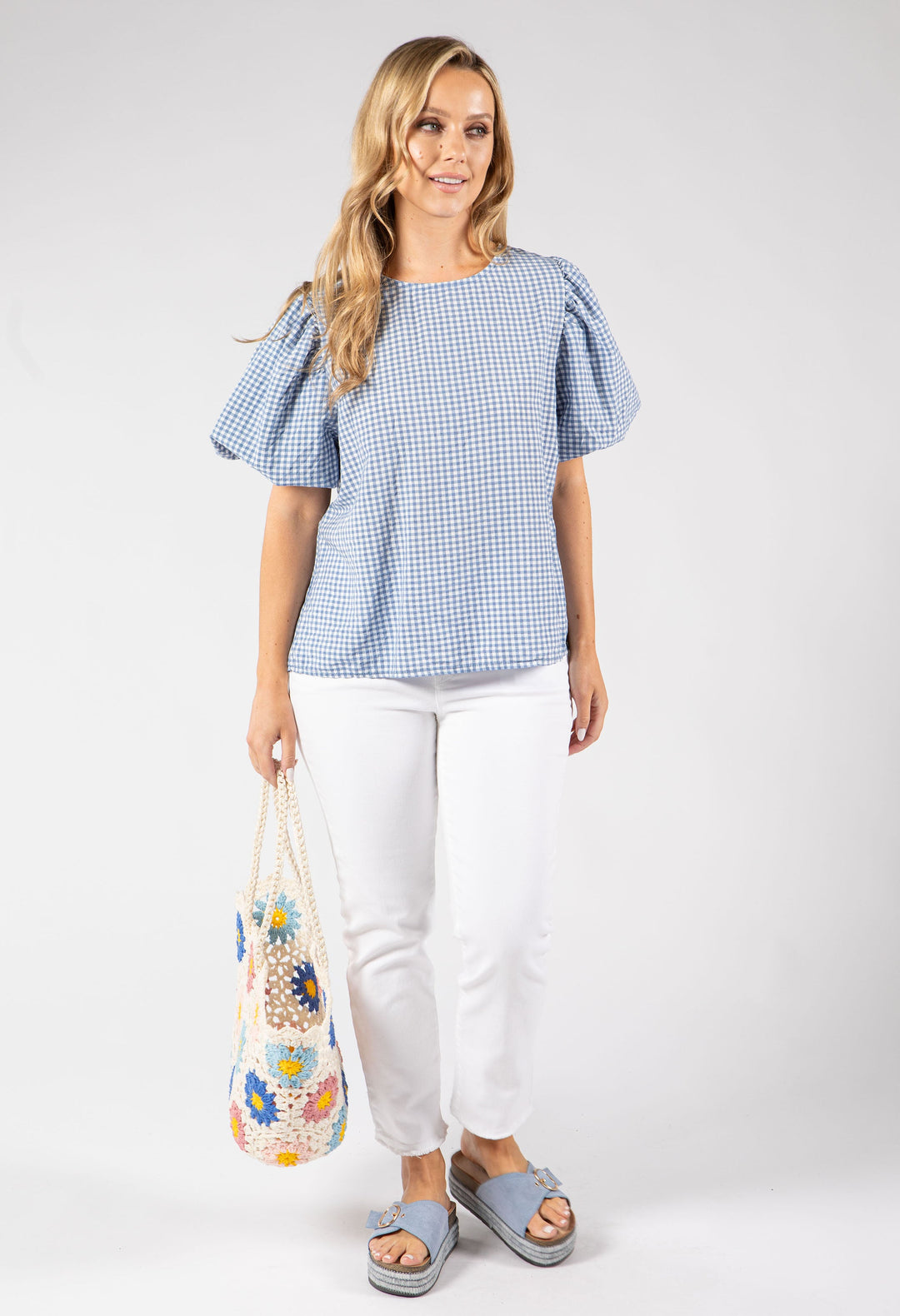 Gingham Puff Sleeve Top