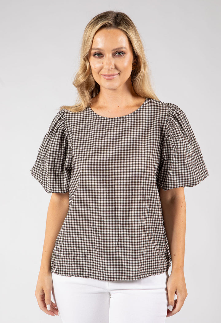 Gingham Puff Sleeve Top