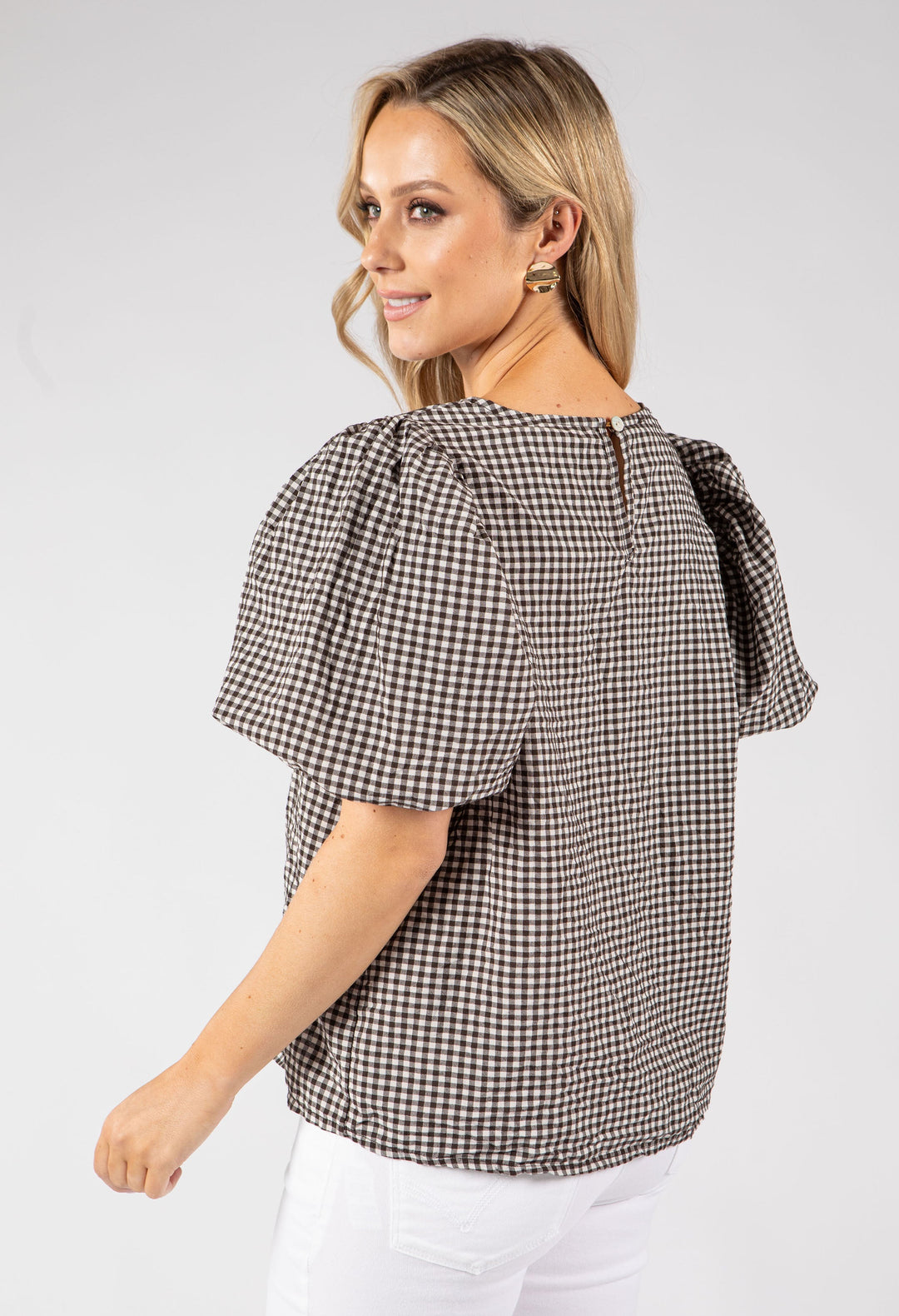 Gingham Puff Sleeve Top