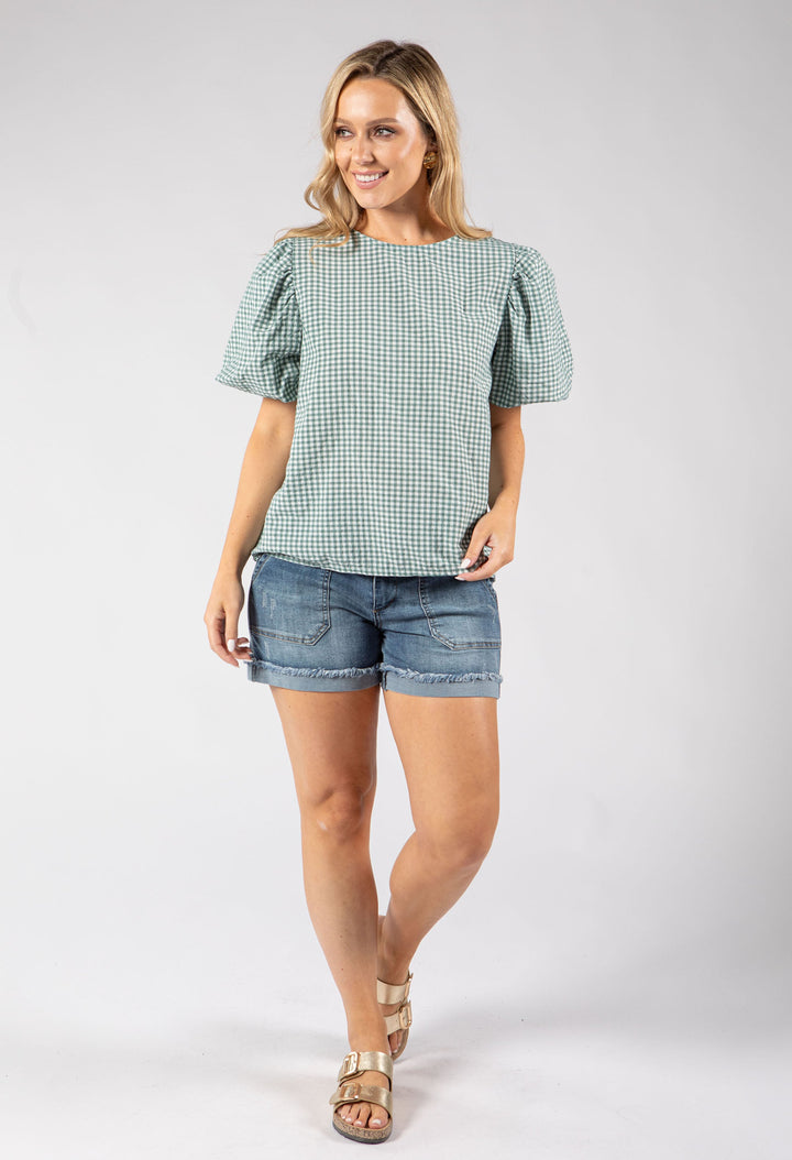 Gingham Puff Sleeve Top