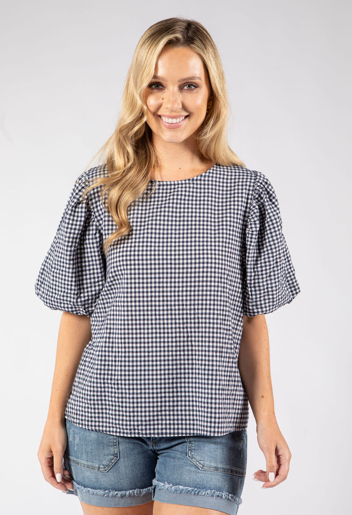Gingham Puff Sleeve Top