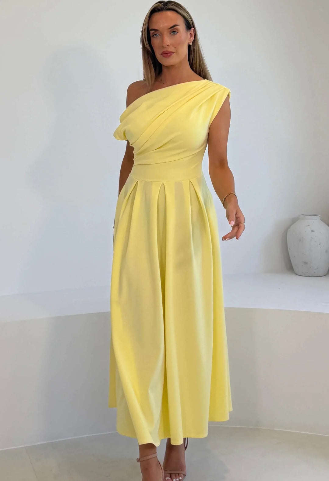 Dollie Asymmetric Neckline Skater Midi Dress