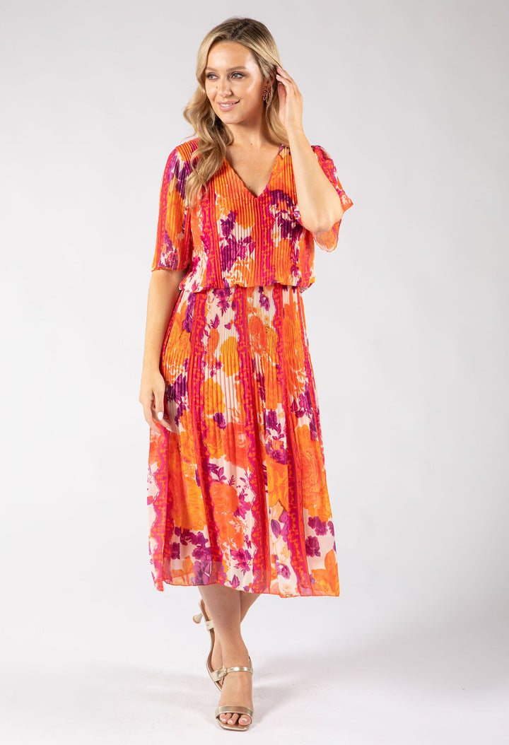 Abstract Plisse Pleated Pop Over Dress