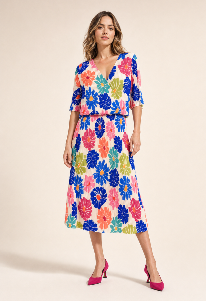 Daisy Plisse Pleated Pop Over Dress