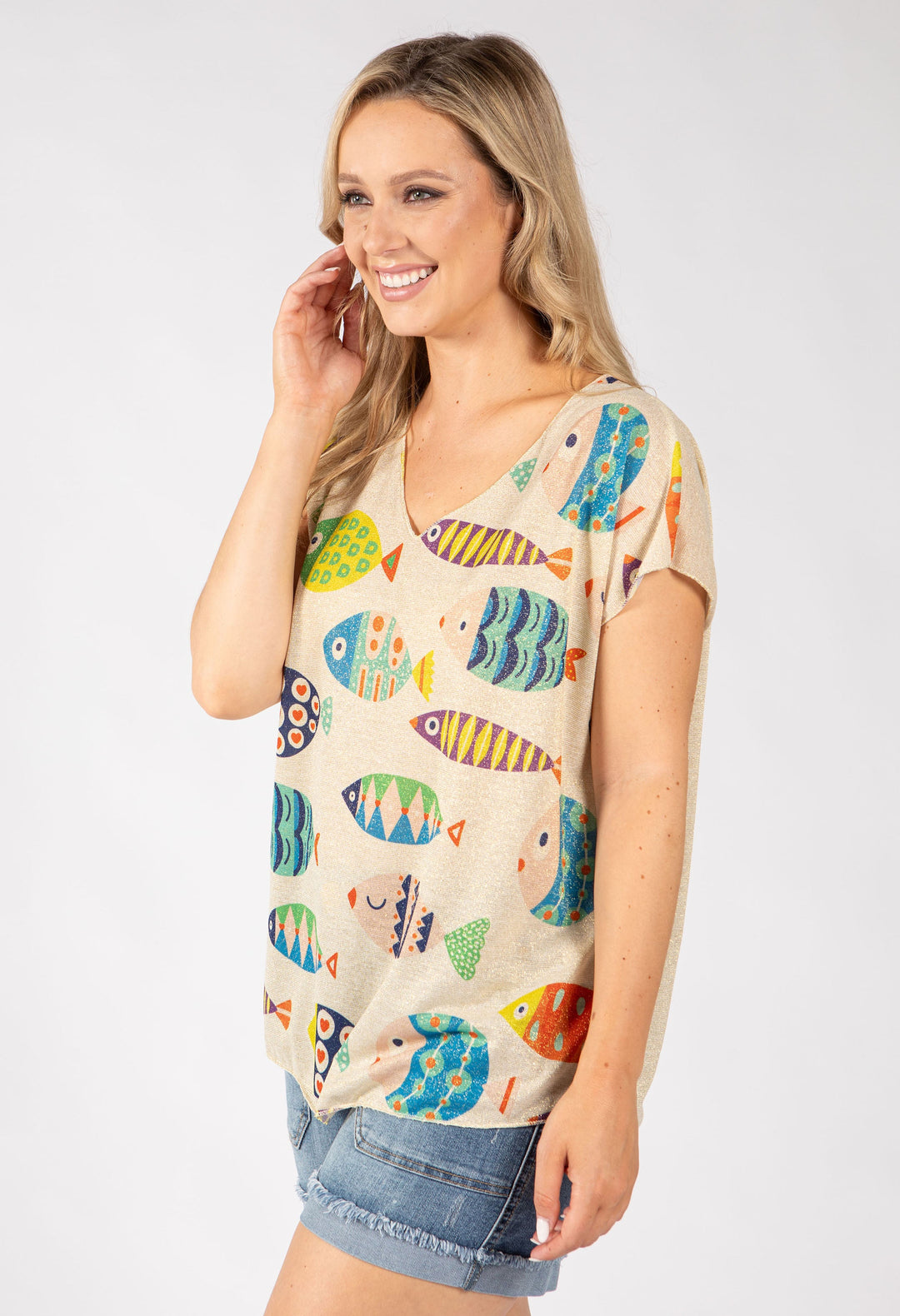 Fish Print Lurex Knit Top