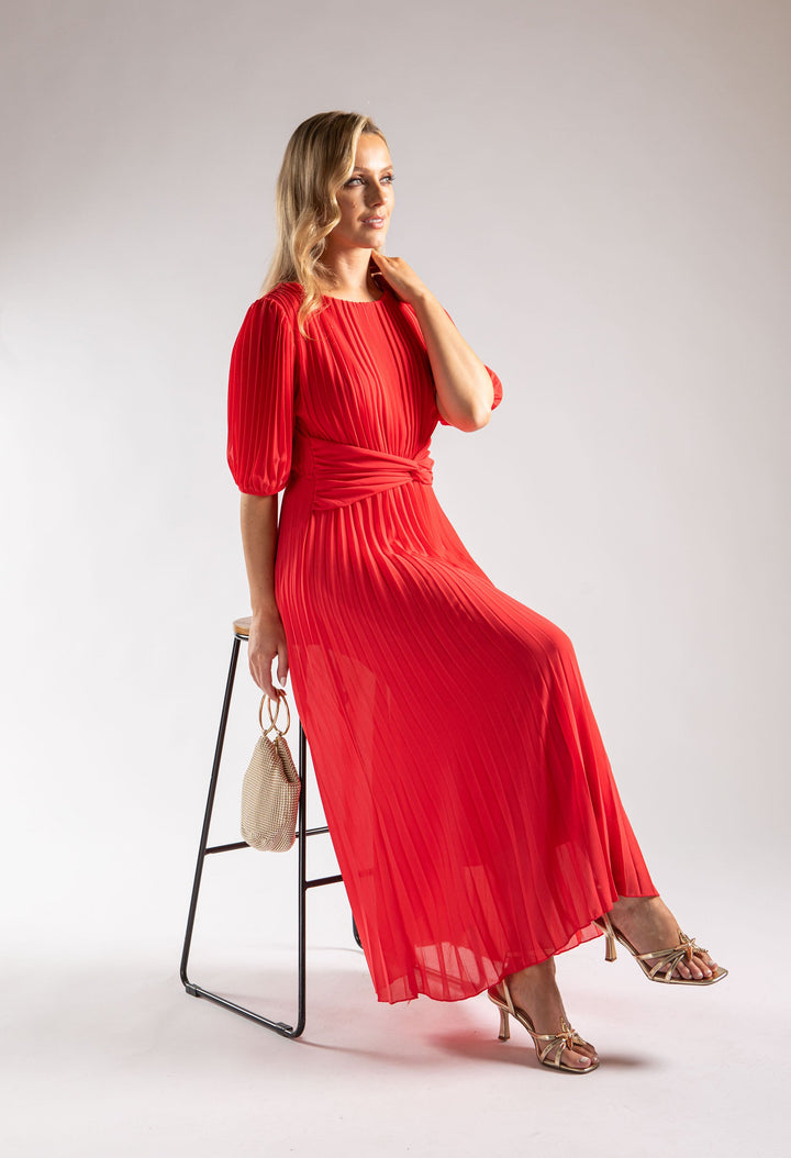 Front Knot Plisse Pleated Dress
