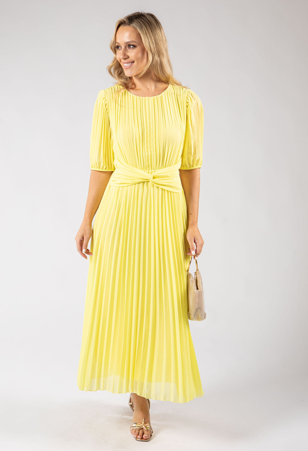Front Knot Plisse Pleated Dress
