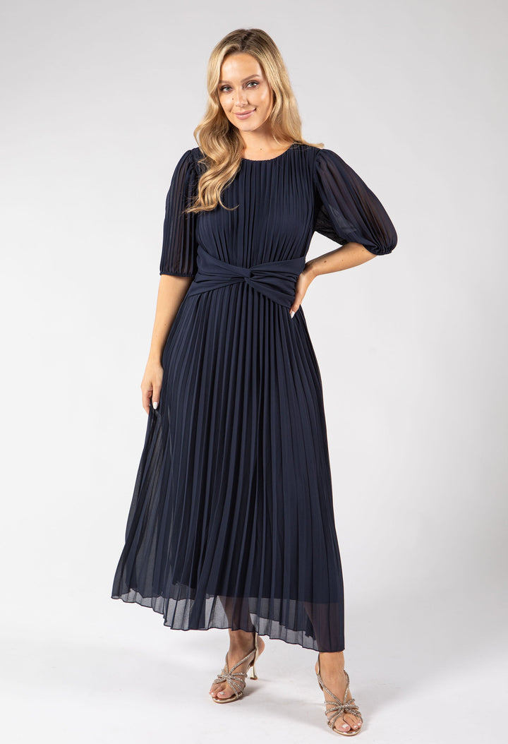 Front Knot Plisse Pleated Dress