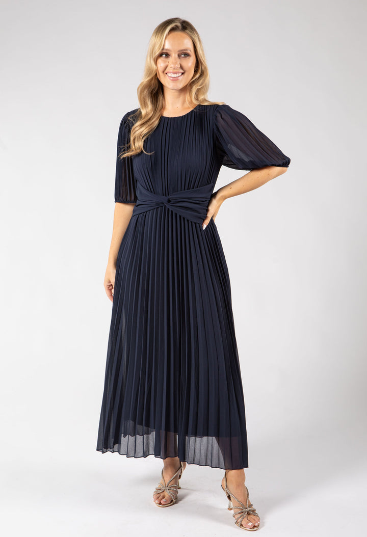 Front Knot Plisse Pleated Dress