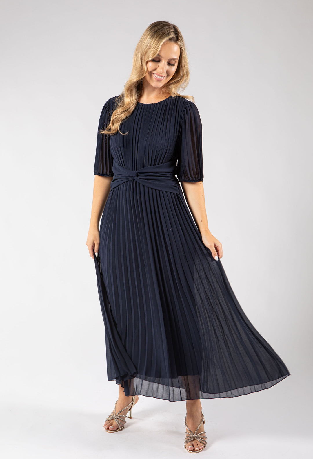 Front Knot Plisse Pleated Dress