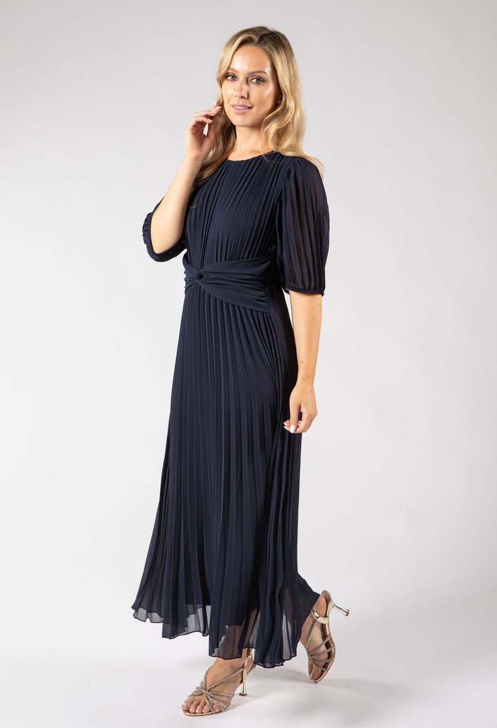 Front Knot Plisse Pleated Dress