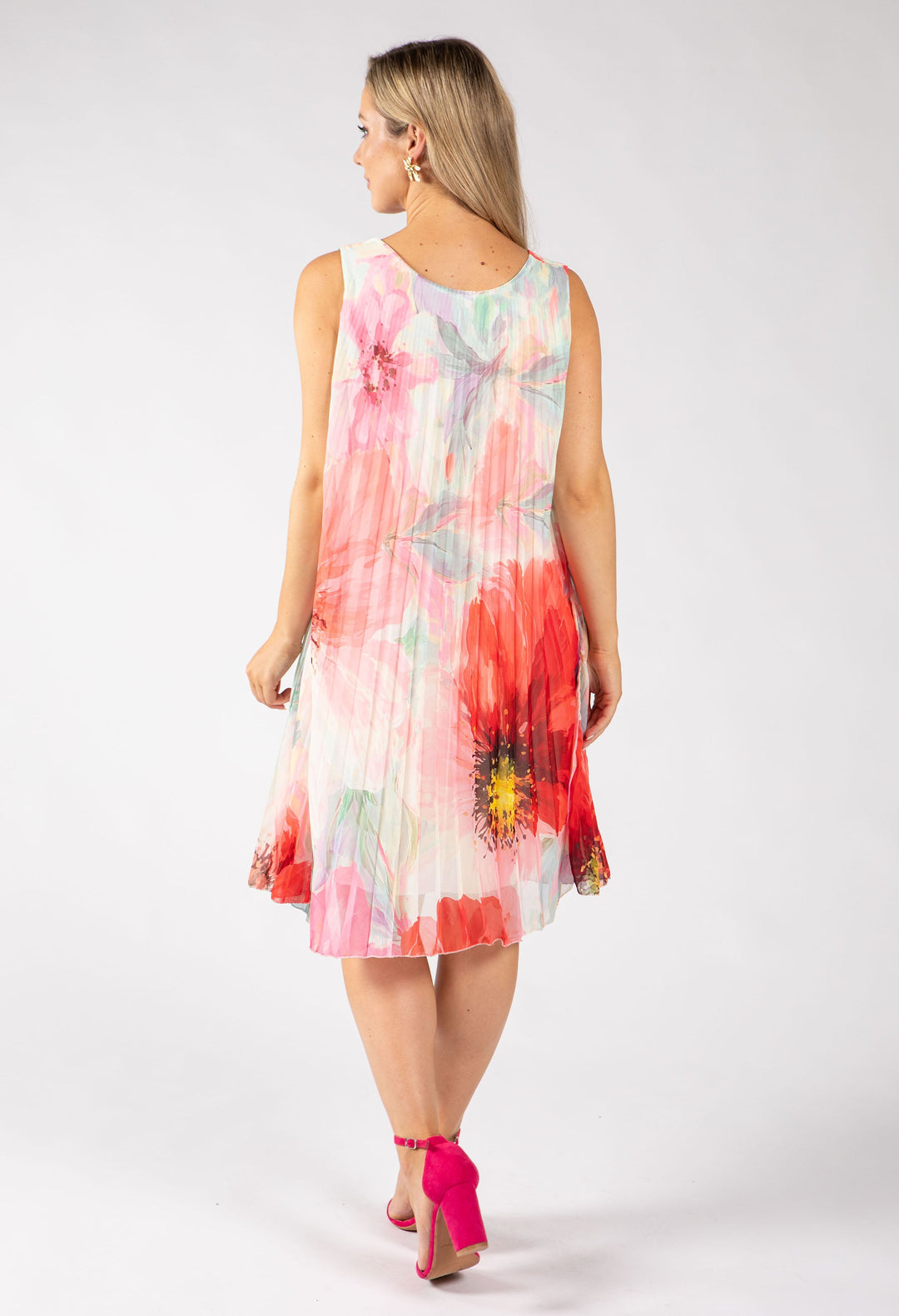 Plisse Pleated Floral Short Dress