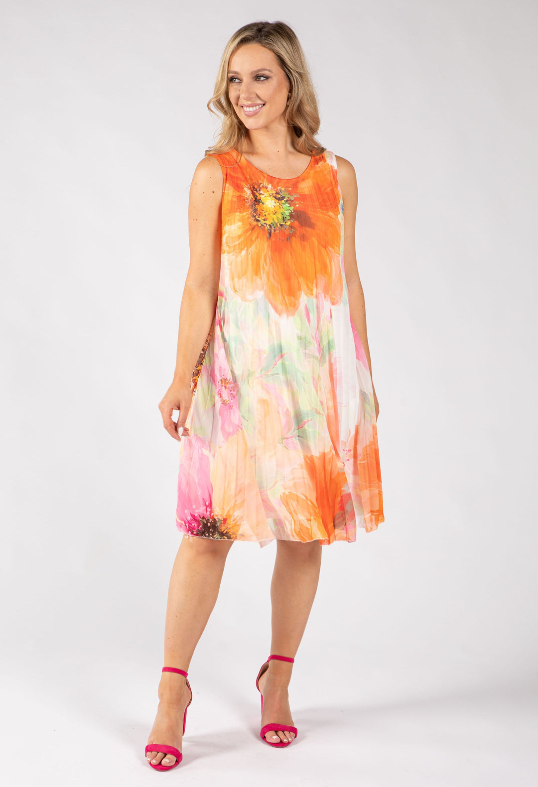 Plisse Pleated Floral Short Dress