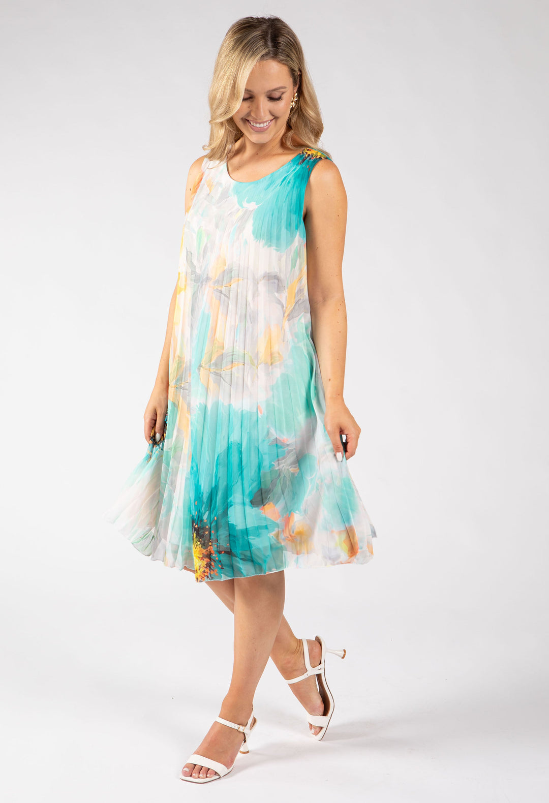 Plisse Pleated Floral Short Dress