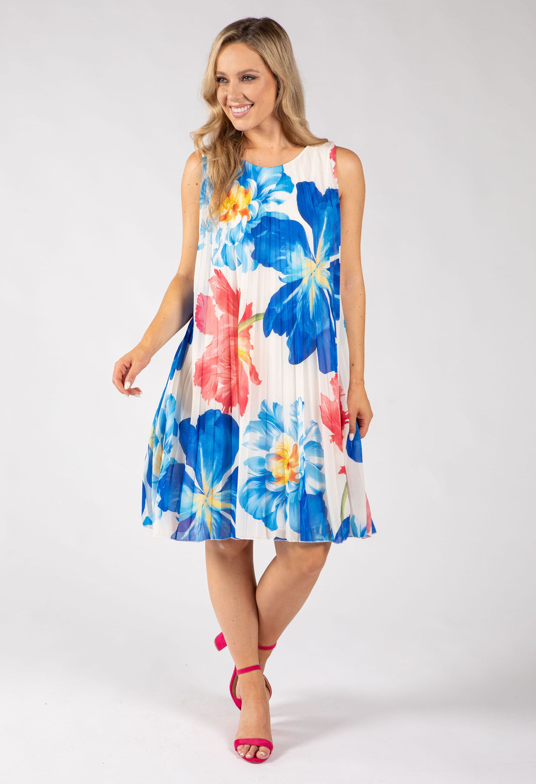Plisse Pleated Floral Short Dress