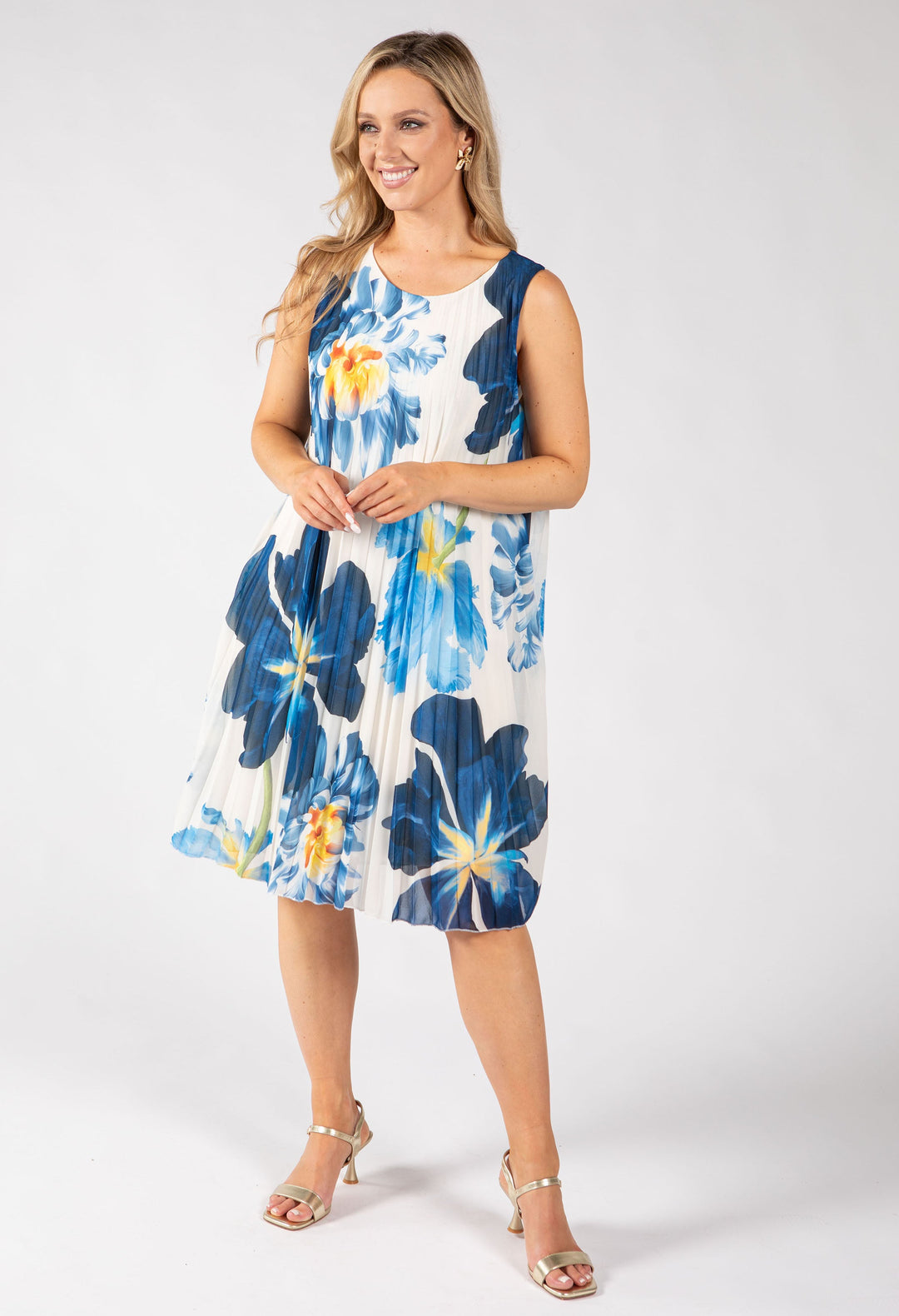 Plisse Pleated Floral Short Dress