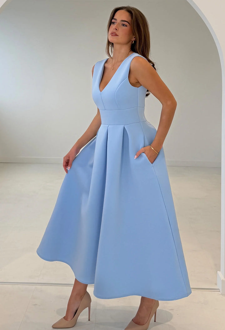 Bethany V-Neck Skater Midi Dress