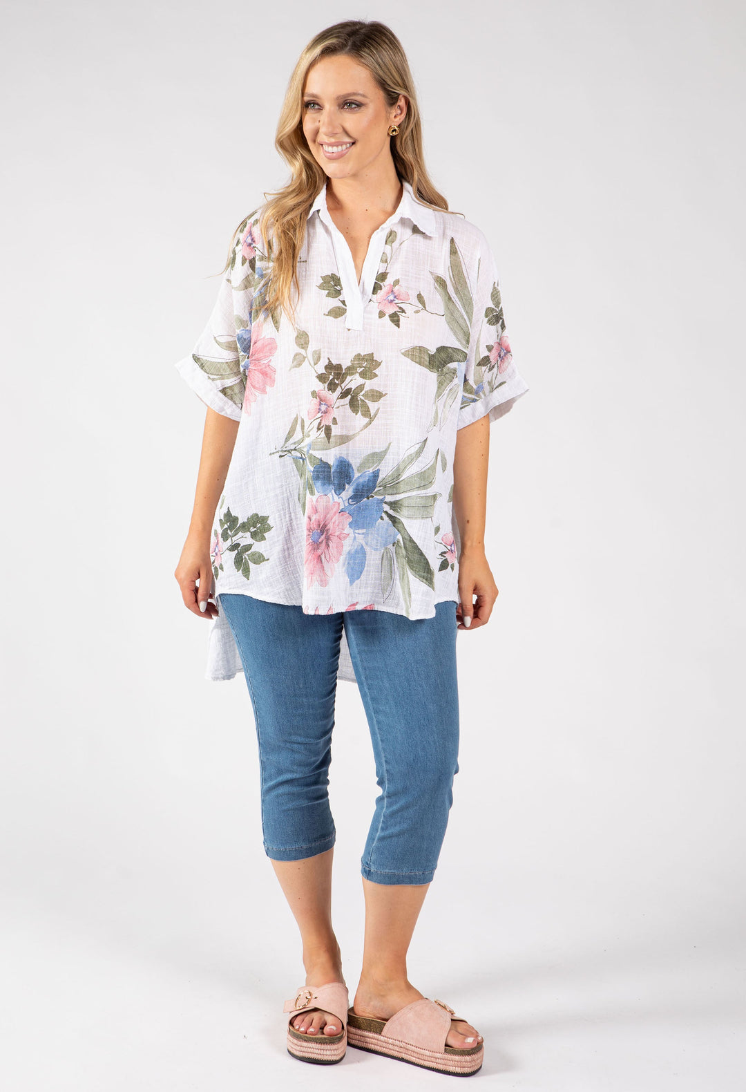 Floral Linen Look Blouse