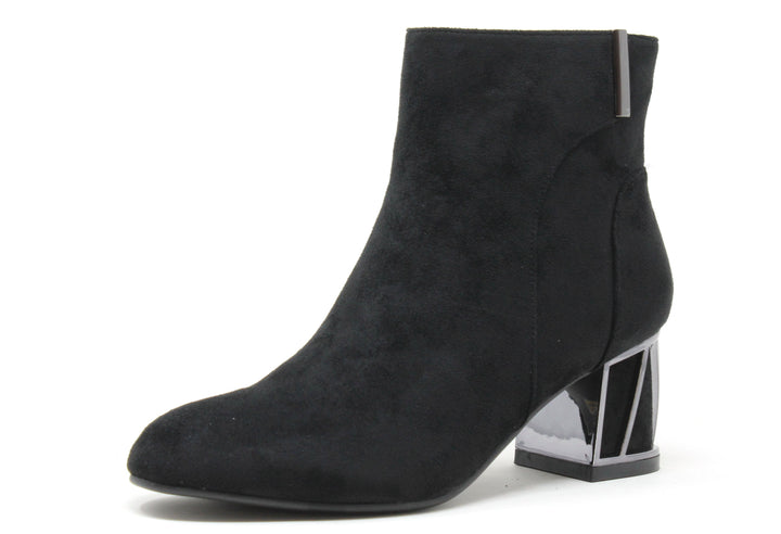 Microfibre Ankle Boot with Steel Trim Heel