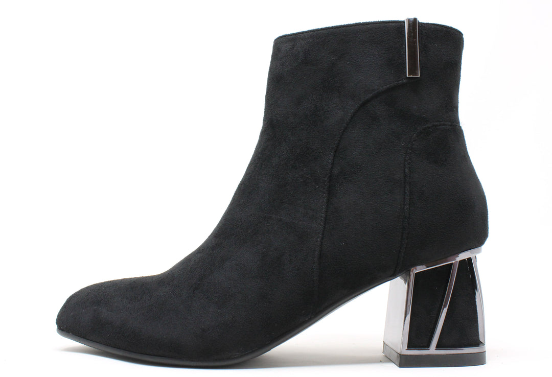 Microfibre Ankle Boot with Steel Trim Heel