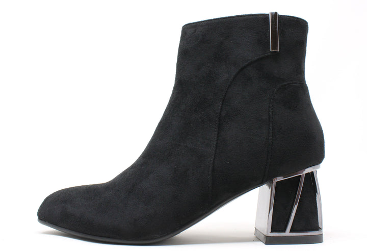 Microfibre Ankle Boot with Steel Trim Heel