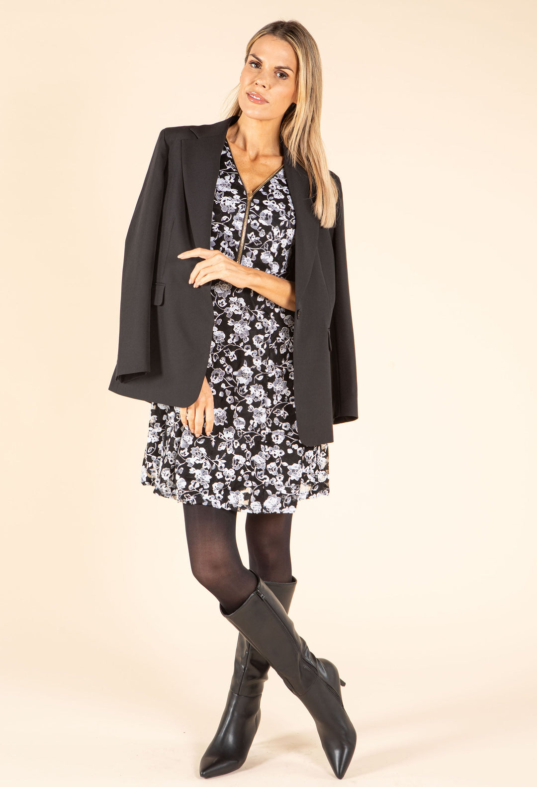 Floral Lace Half-Zip Dress