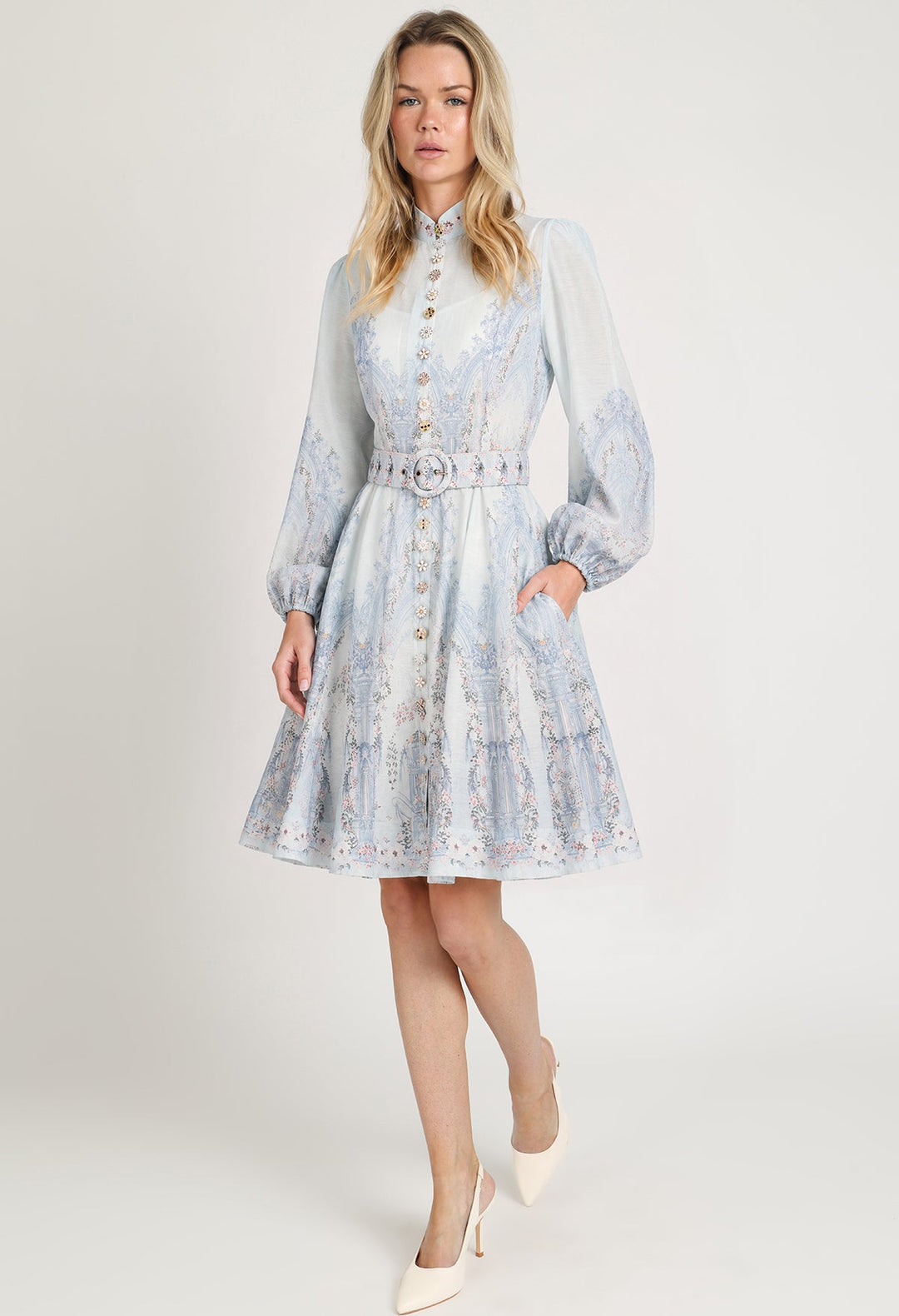 Floral Arch Belted Short Dress