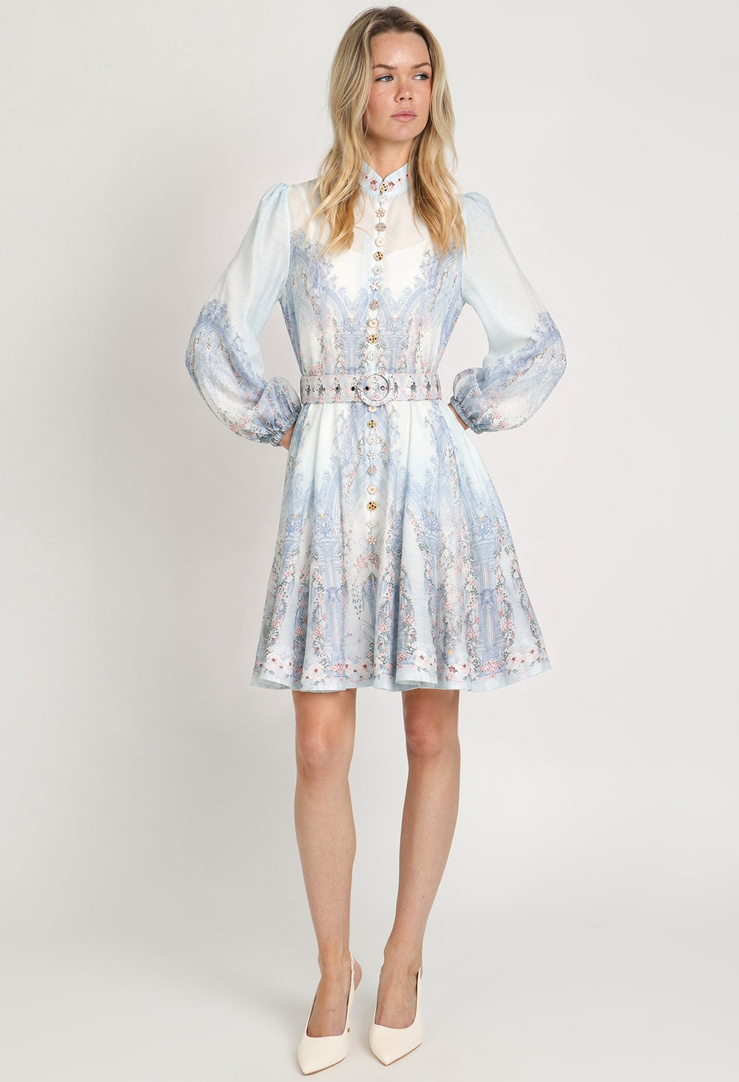 Floral Arch Belted Short Dress