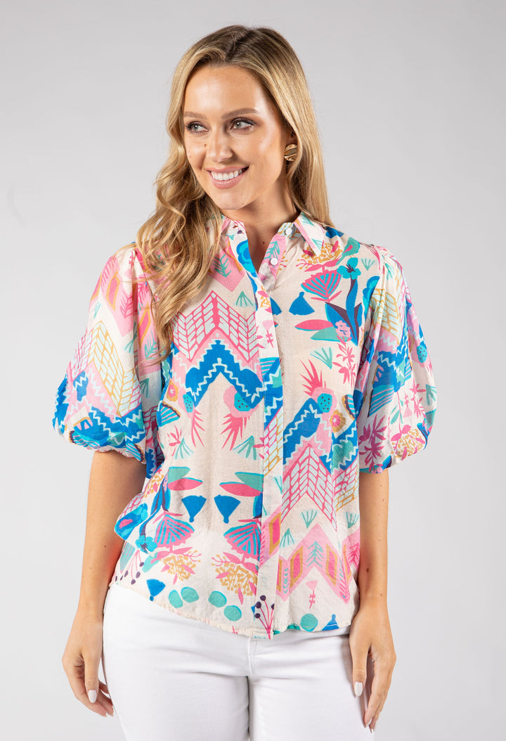 Puff Sleeve Abstract Print Blouse