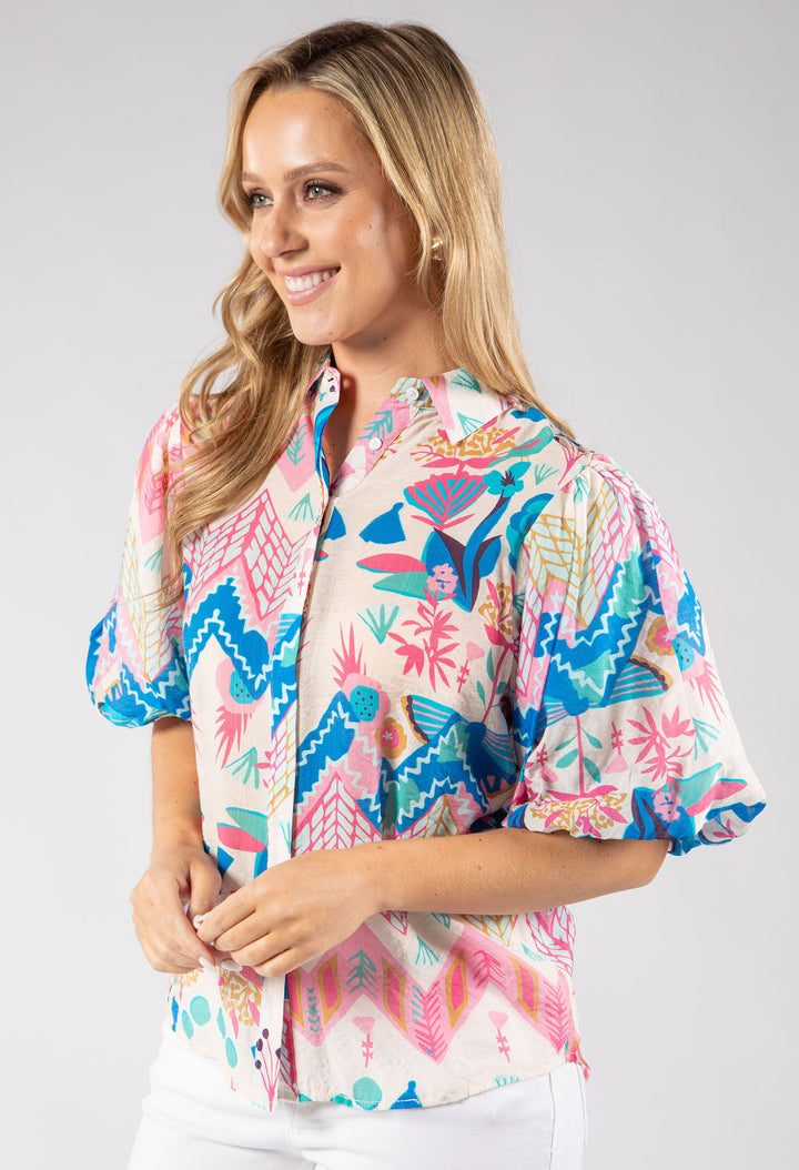 Puff Sleeve Abstract Print Blouse